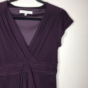 Evan Picone Women's 8 Purple Ruched V Neck Fit And Flare‎ Short Sleeve Dress